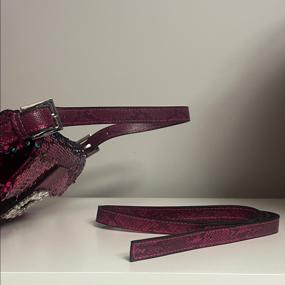 Wishbone Pink Sequin Baguette Shoulder Bag - Picture 3 of 7